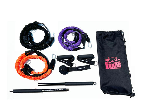 The X Bands 3 Piece Steel Exercise Straight Bar and Band Kit
